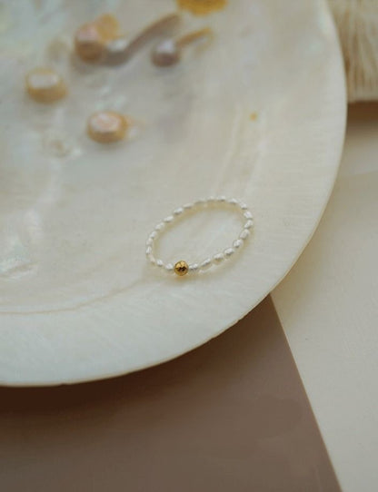 Natural Pearl Gold Bead Ring B1391