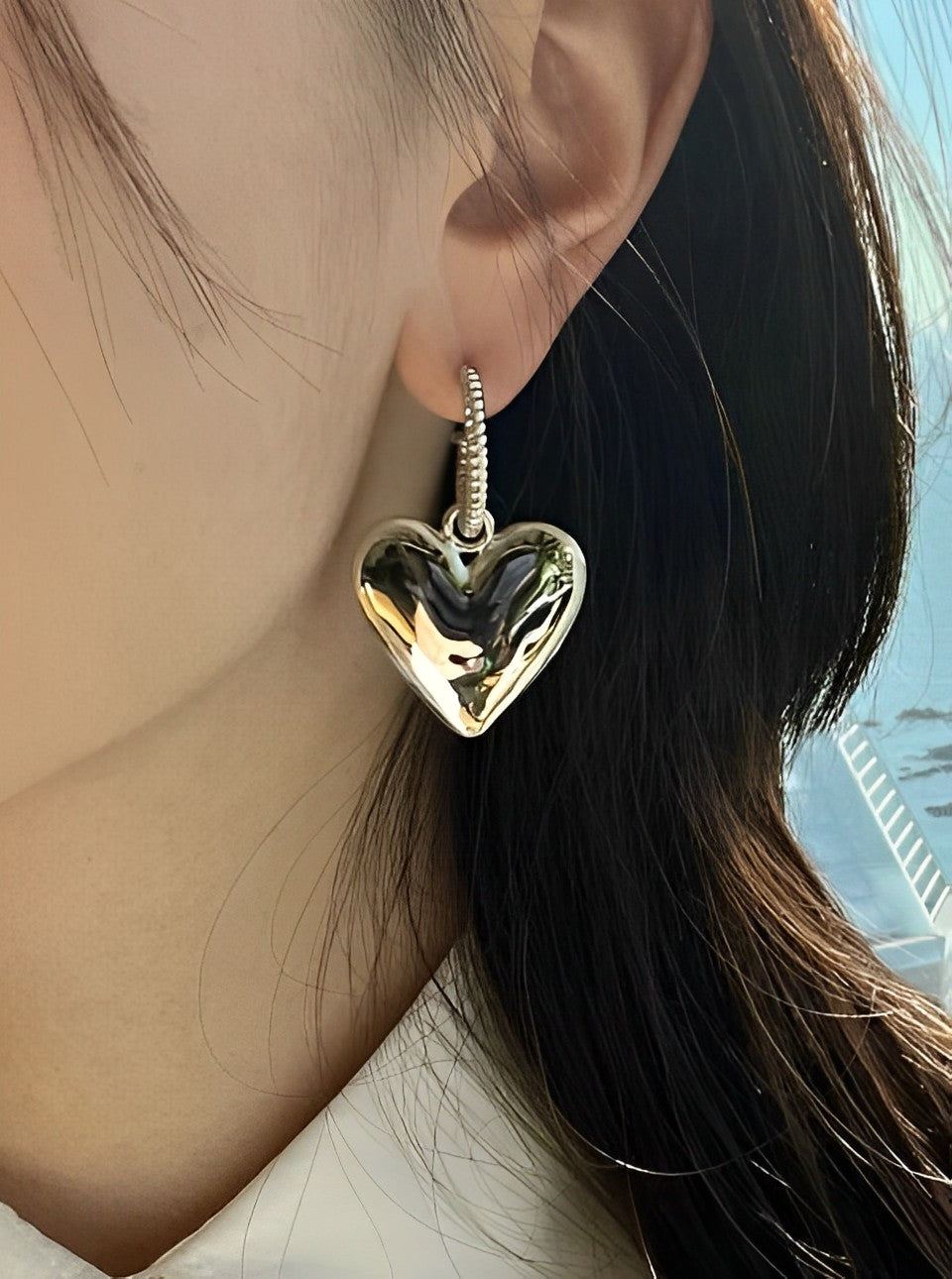 2WAY Silver Peach Heart Earrings B1327