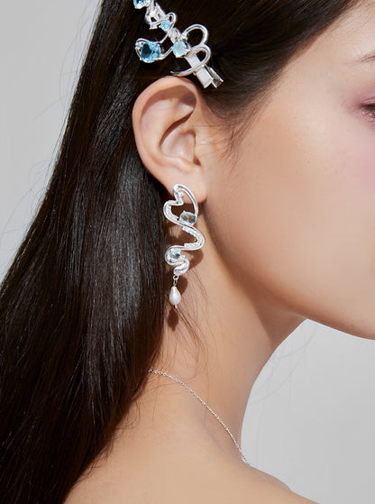 Wave Zirconia Pearl Earrings B1520