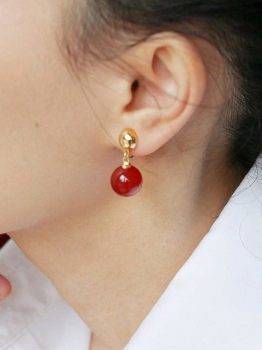 Red Agate Gold Ball Ear Clip B1052
