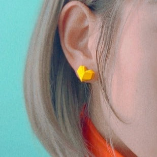 Asymmetric Yellow Heart Polygon Earrings B1140