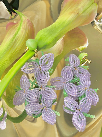 Fantasy Purple Flower Bead Earrings B1101