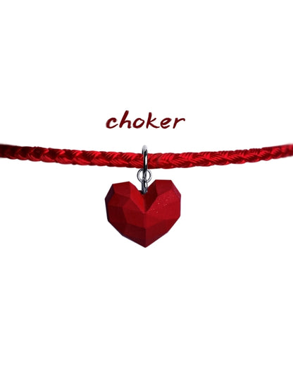 Red Polygon Heart Choker B1149