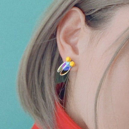 Colorful semi-polygon earrings B1025