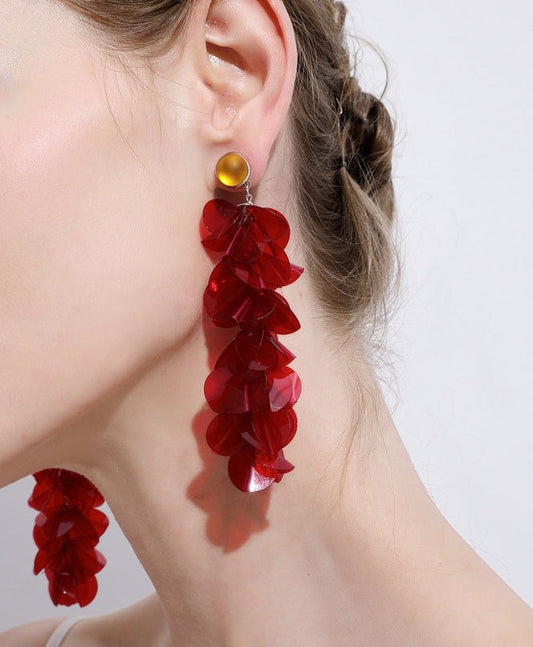 Red Bead Tassel Long Earrings B1013