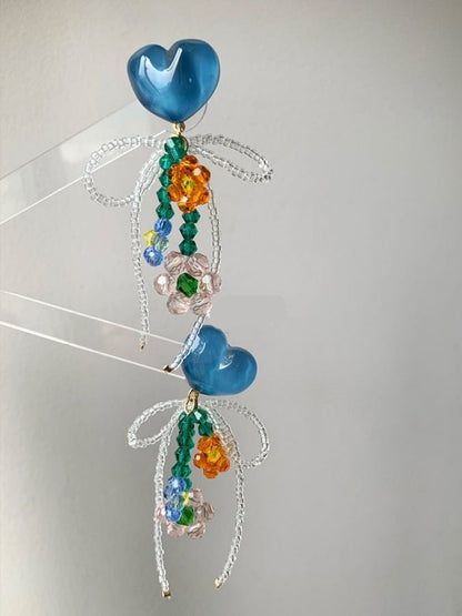 Orange Blue Beads Crystal Flower Summer Earrings B1163