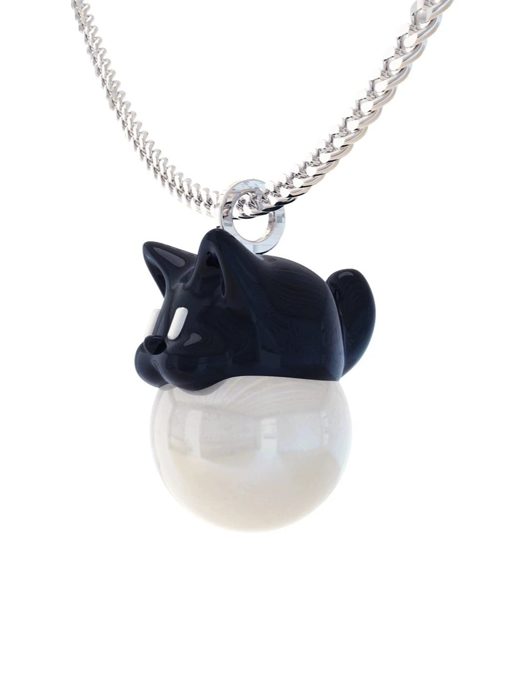 Black polygon kitty pearl necklace B2626