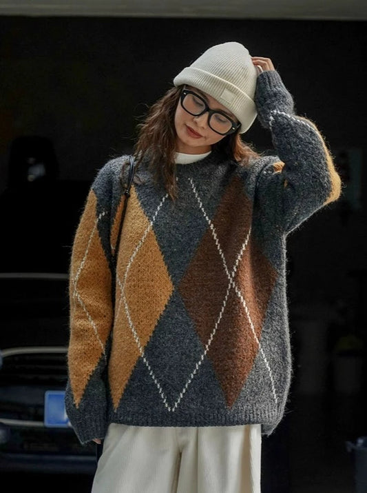 Argyle alpaca blend sweater B2223