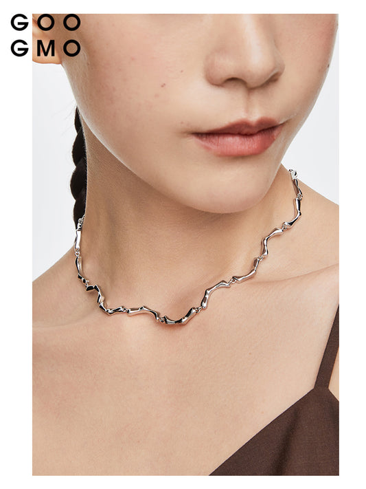 Metal wave choker necklace B1590