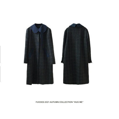 Irregular shaped lapel wool coat