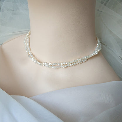 Baroque pearl double silver necklace B1931