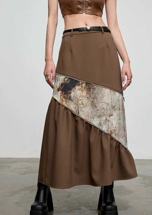 Two-piece zipper print skirt B2653