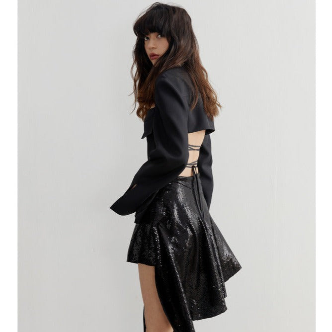 Retro rock all-match dark sequin skirt