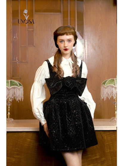black velvet bow cotton dress and shirt