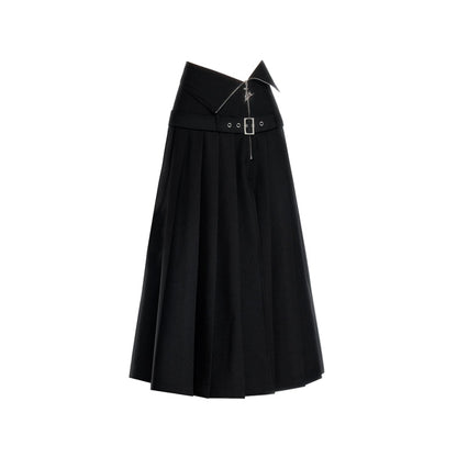 High waist slimming pleated slit long skirt