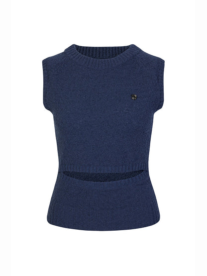 Navy blue hollow knitted vest