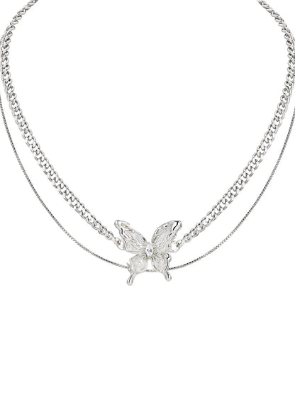 Clear butterfly double necklace B2645