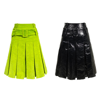 Black and Green Double Waist Wide Skirt