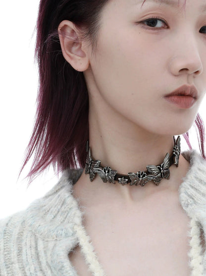 Butterfly leather choker necklace B2374