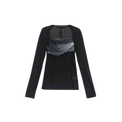 Square neck long-sleeved top