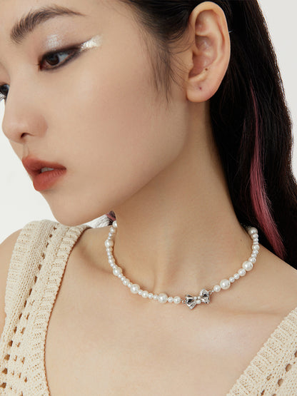 Metal Ribbon Pearl Necklace B1643