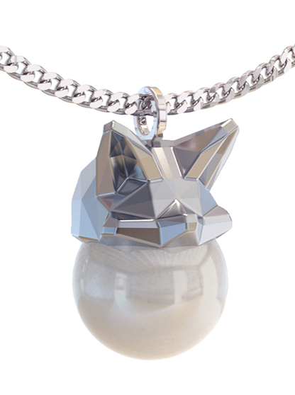 Metallic polygon little fox pearl necklace B2628