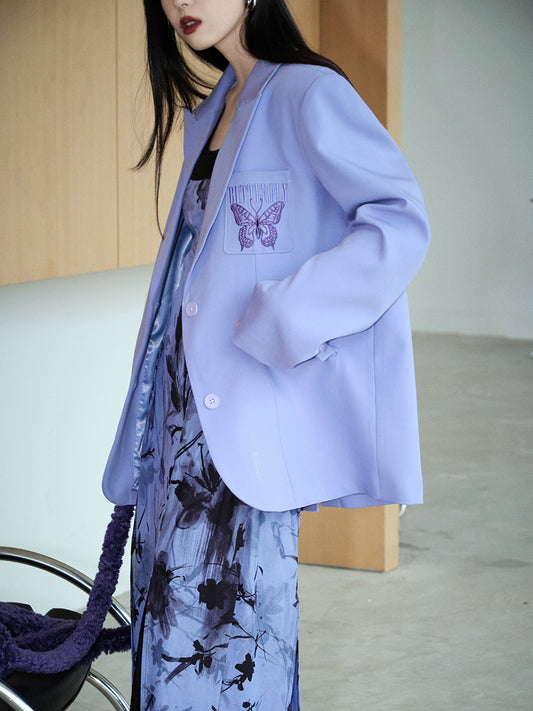 紫羅蘭蝴蝶刺繡夾克B1680