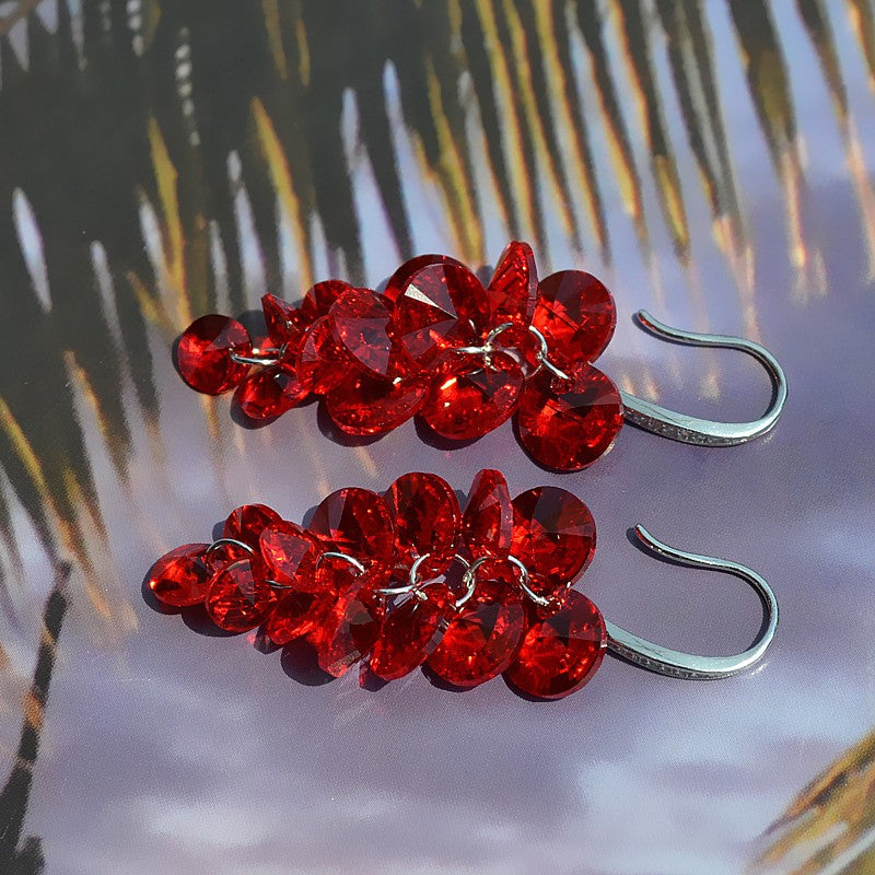 大紅水晶耳環 B1914