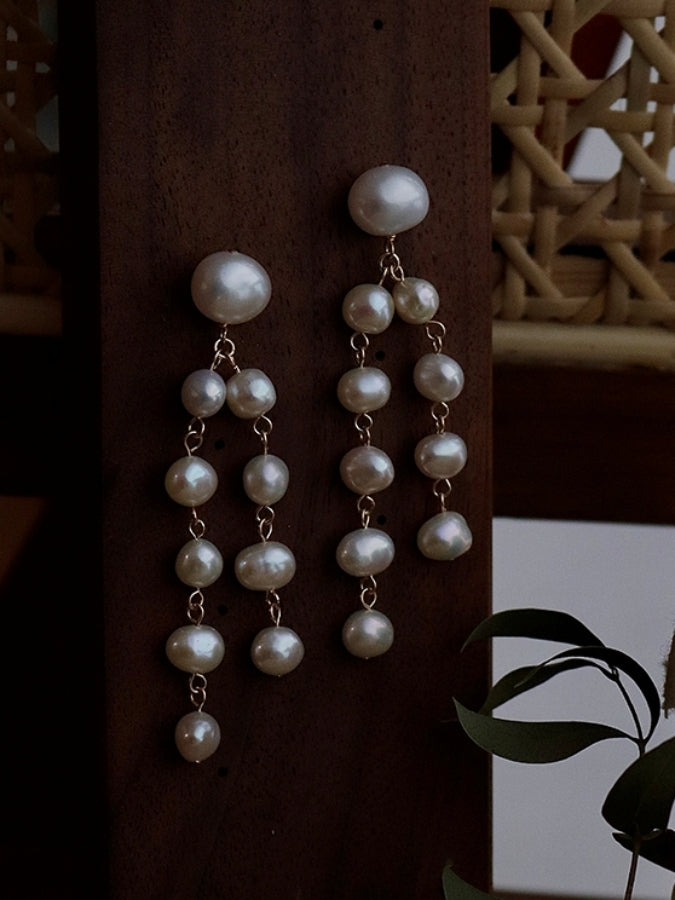 Baroque pearl tassel earrings B1281