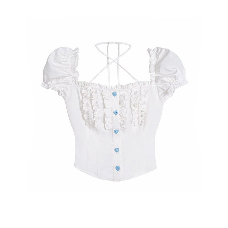 French side strap white shirt top