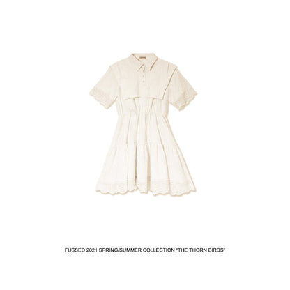 Layered design white shirt dress