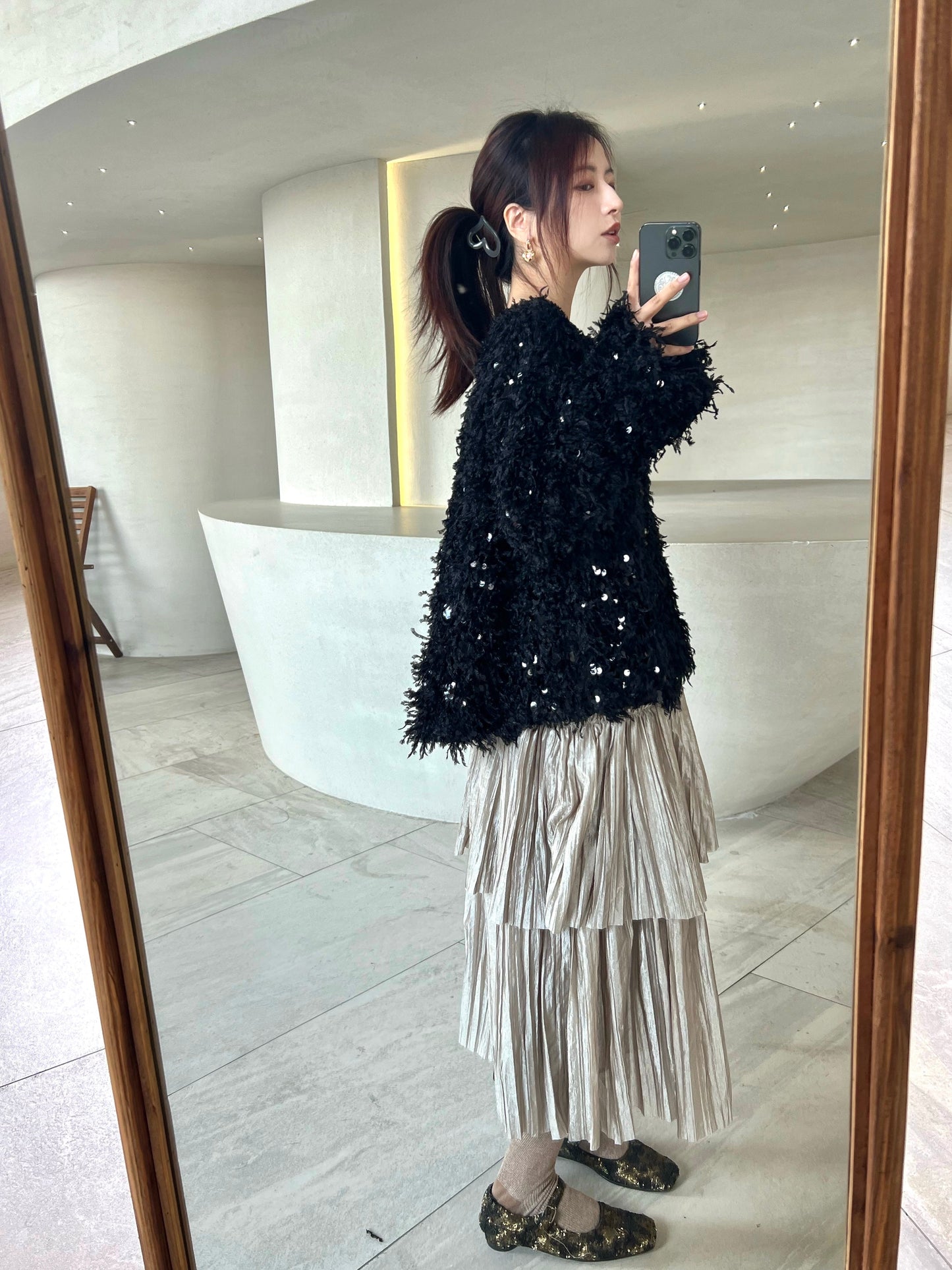 Winter Feather Sequin Pullover