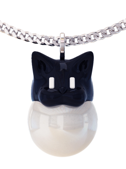 黑色多邊形貓咪珍珠項鍊 B2626