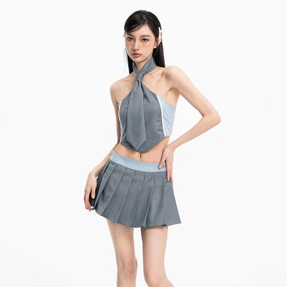 Halterneck top and pleated skirt