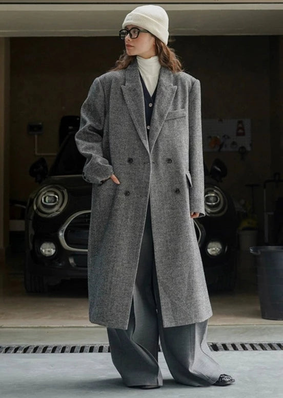 Loose silhouette wool long coat B2319