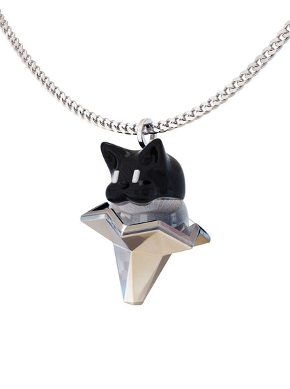 Black Polygon Kitty Ice Cream Necklace B2625