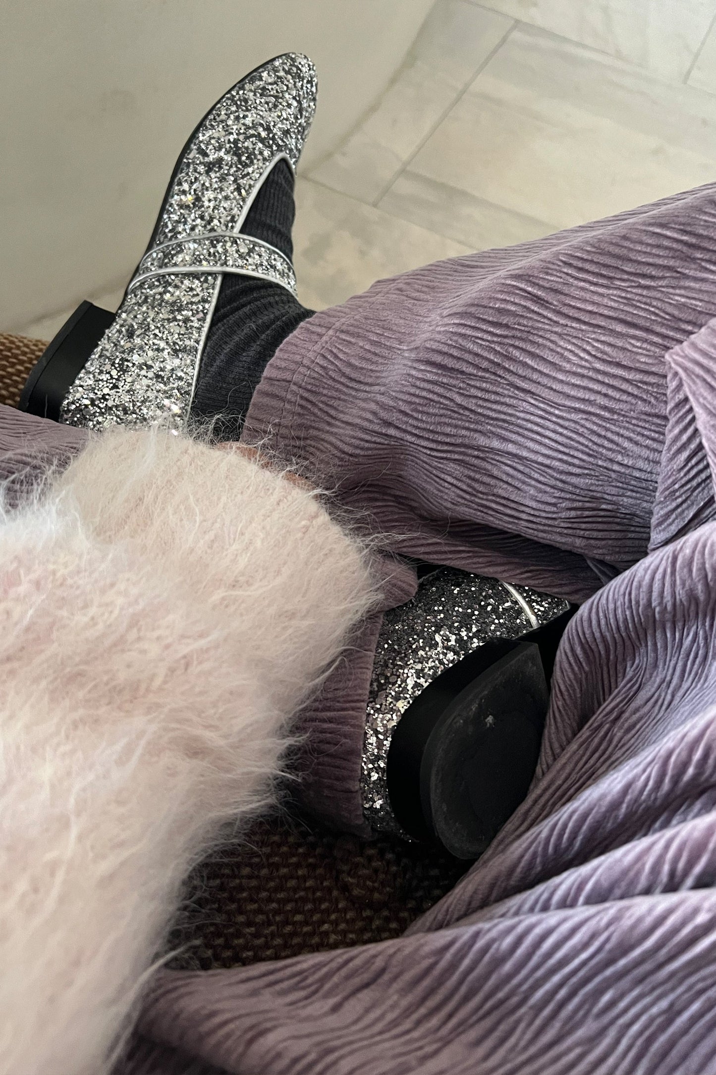 Crumpled fairy purple long pants
