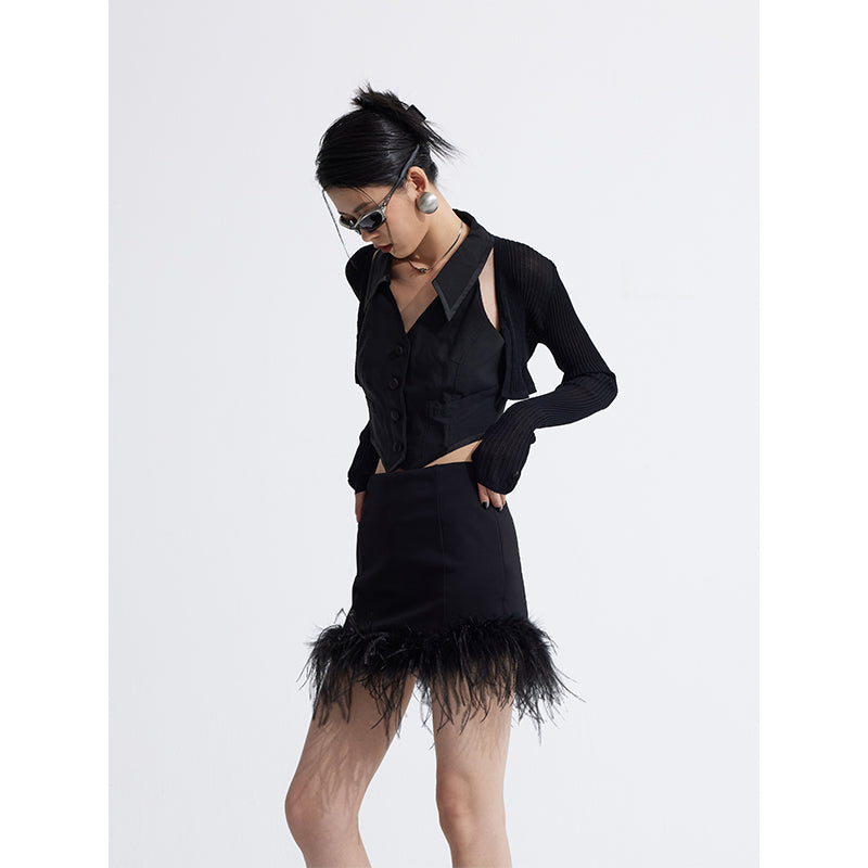 Ostrich hair high waist skirt