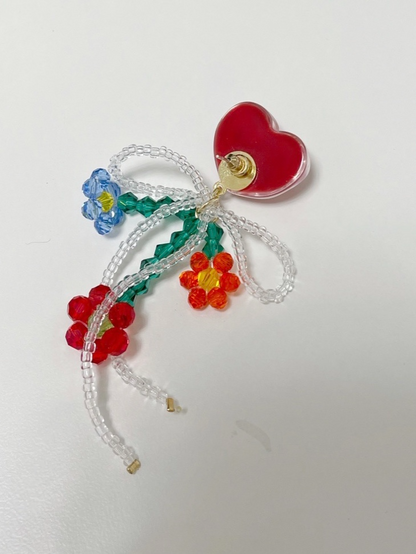 Red Heart Flower Bead Earrings B1164