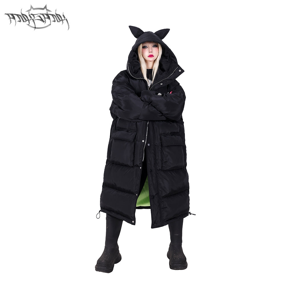 Devil cat ear concept hooded long down jacket
