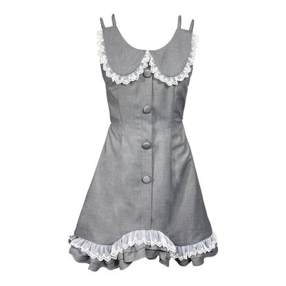 Gray waist suspender dress