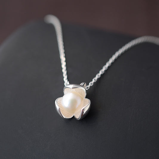 S925 Flower Pearl Pendant Necklace B1929