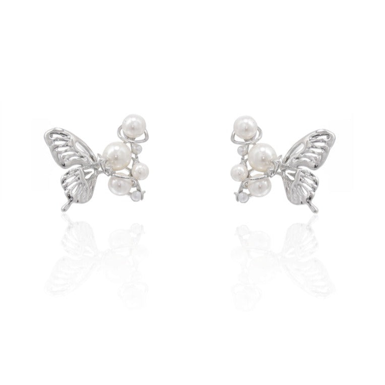 White Butterfly Pearl Earrings B1814