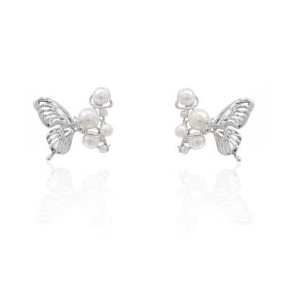 White Butterfly Pearl Earrings B1814