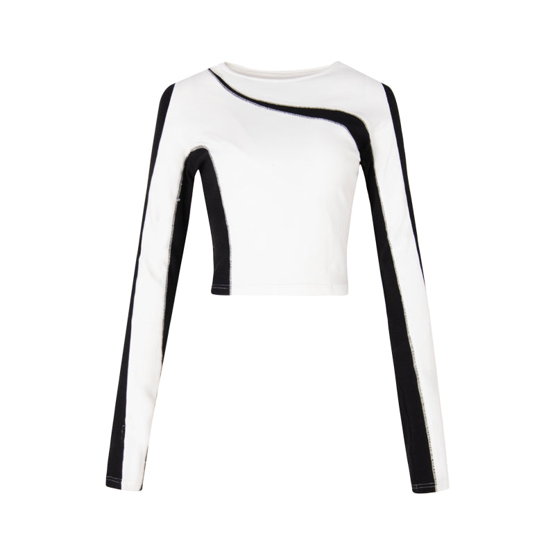 Black and white bottoming long-sleeved top
