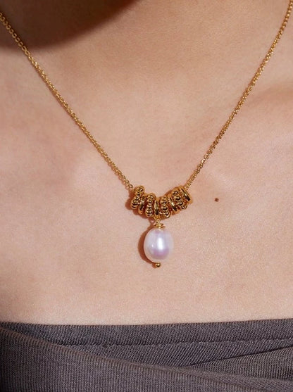 Hoop metal pearl necklace B2536