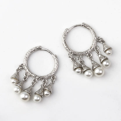 S925 Embossed Circle Shell Pearl Earrings B2214