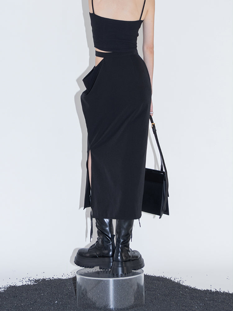 Irregular Side Waist Mid Length Skirt