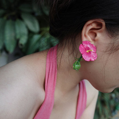 Pink Hibiscus Earrings B1893