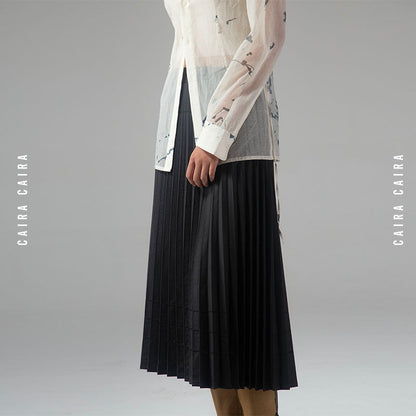 Pressed pleated leather skirt